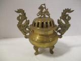 Brass Potpourri/Incense Pot with Dragon Handles/Finial