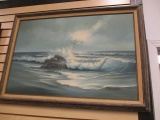 Framed Signed Sea Scape Oil on Canvas by Remington