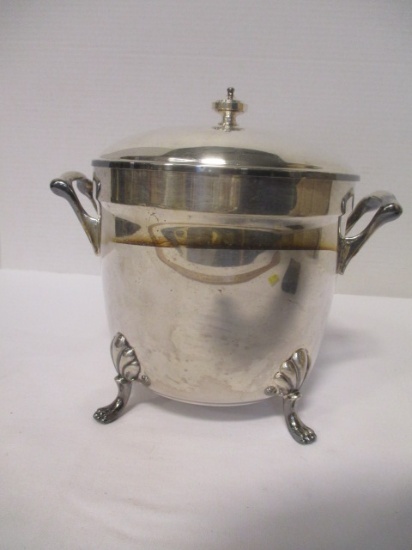 Cresent Silverplate Lidded Ice Bucket With Milkglass Liner