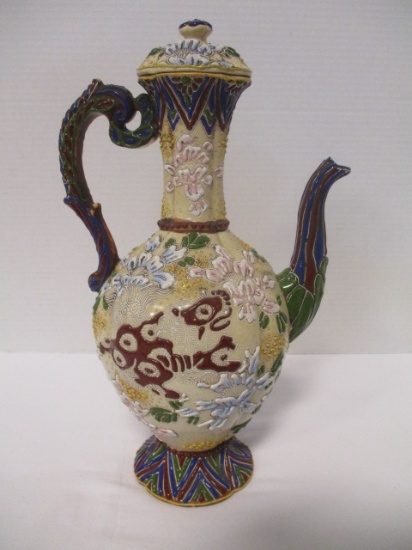 Decorative Enameled Pottery Pitcher