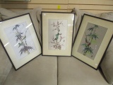 Framed And Matted Hand-Painted Asian Art:  2 On Silk, 1 On Paper
