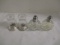 Pair of Etched Glass Shakers with Weighted Sterling Bases and Pair of Glass Shakers