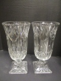 Pair of Pedestal Foot Glass Vases