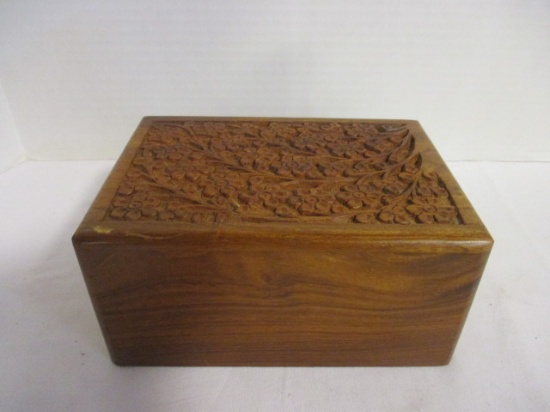 Carved Wood Box with Sliding Lid Bottom