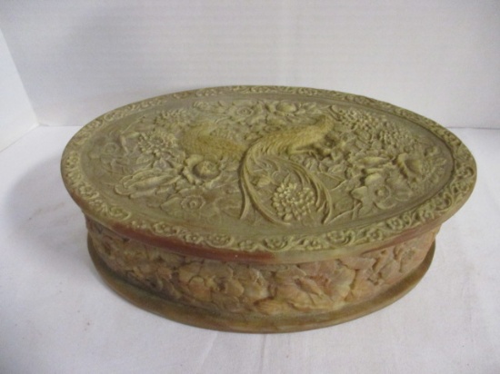 Vintage Resin Relief Vanity Box with Oriental Style Birds and Florals