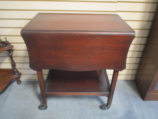 Vintage Wood Drop sides Tea Cart with Removable Glass Tray