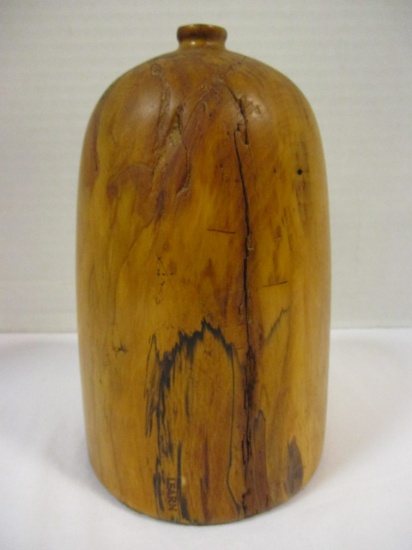 Vintage MCM Spalted Maple Wood Vase Signed "Learn"