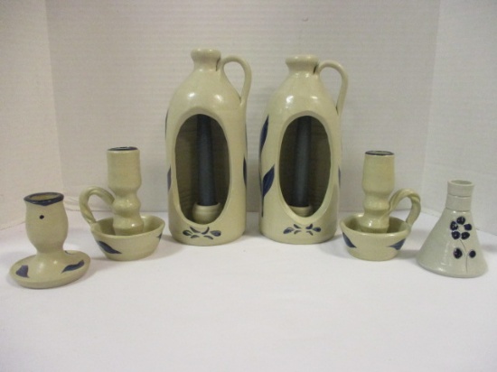 Williamsburg Pottery Candle Holders and Miniature Vase