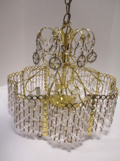 Brass Finish 8-Arm Tiered Chandelier With Lightweight Crystal Drops