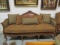 Carved Wood Sofa with Faux Leather Backrest