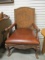 Carved Wood Arm Chair with Faux Leather Seat