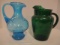 Ice Blue Glass Pitcher and Green Glass Pitcher