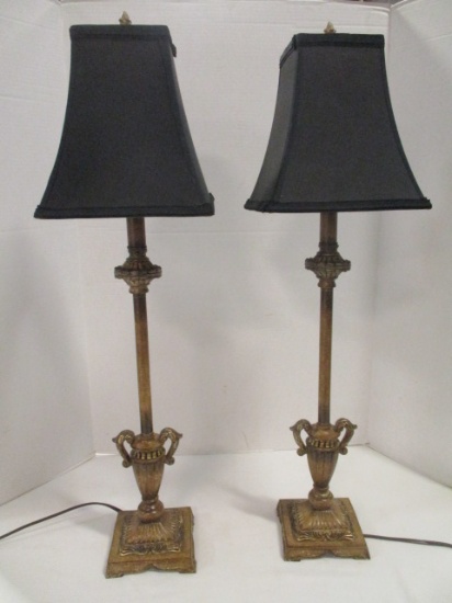 Pair of Candle Stick Buffet Lamps with Black Shades