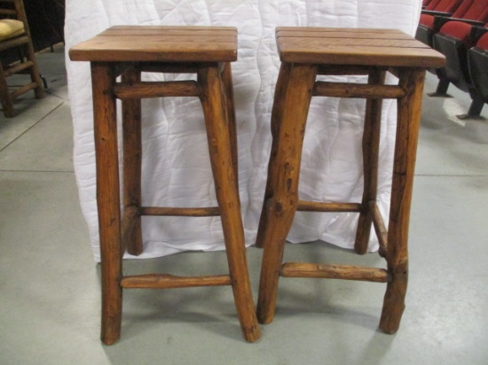 Pair of Rustic Log Bar Stools