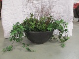 Glazed Pottery Center Piece with Artificial Greenery