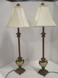 Pair of Candle Stick Buffet Lamps with Cream Shades