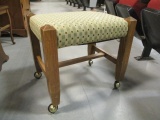 Oak Rolling Bench with Upholstered Seat