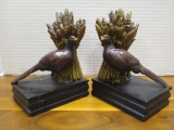 Pair of Pheasant and Wheat Bundle Bookends