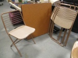 Meco Card Table and Four Cosco Stylaire Folding Chairs