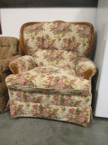 Overstuffed Upholstered Chair with Oak Trim