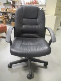 Black Faux Leather Rolling Office Arm Chair