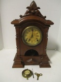 Old Carved Wood Mantle Clock