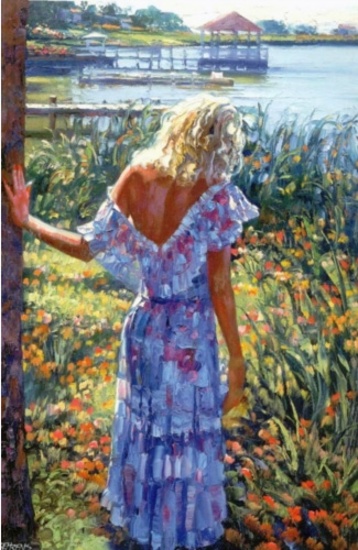 My Beloved-By The Lake Texturized Giclee on Canvas signed by Howard Behrens