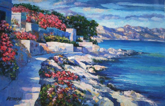 Memories of Santorini I Original on Canvas signed by Howard Behrens