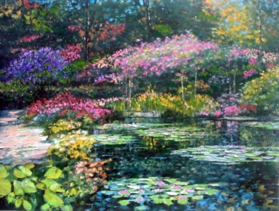 Giverny Path.   Texturized Giclee on Canvas signed by Howard Behrens