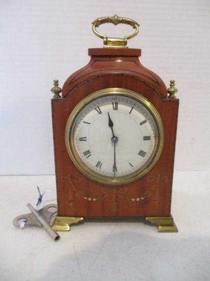 Wood Desk Clock with Brass Accents and Inlay Designs