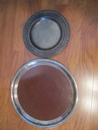 Silverplated International Silver Tray and Formica Tray with Silverplated Rim