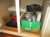 Cabinet Contents-Bakeware, Plasticware, Vases, Trivets, etc.