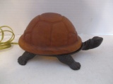 Cast Metal Turtle Night Light with Satin Glass Shade