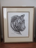 Pencil Initialed Guy Coheleach White Tiger Head Print