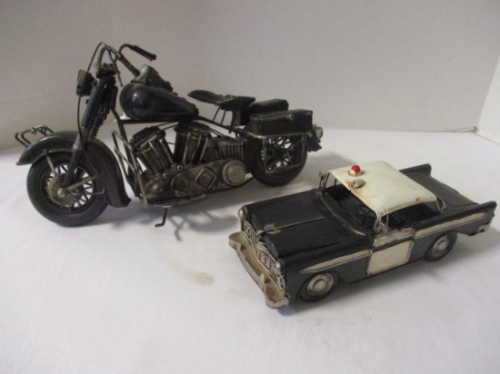 Decorative Metal Motorcycle And Police Car