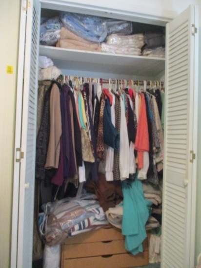 Closet Contents - Ladies' Clothes, Shoe, and Bedding