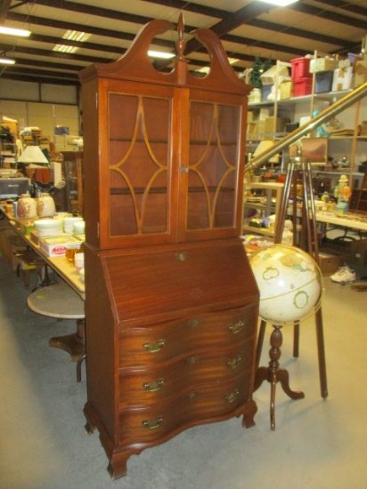 Drop-Front Three-Drawer Secretary With Attached Hutch