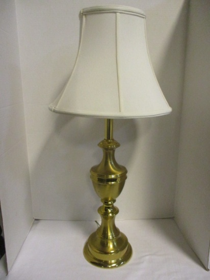 Brass Base Lamp With Faux Silk Shade