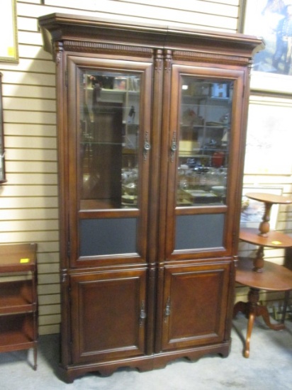 Two Piece Media Cabinet With Fluted Column Detailing