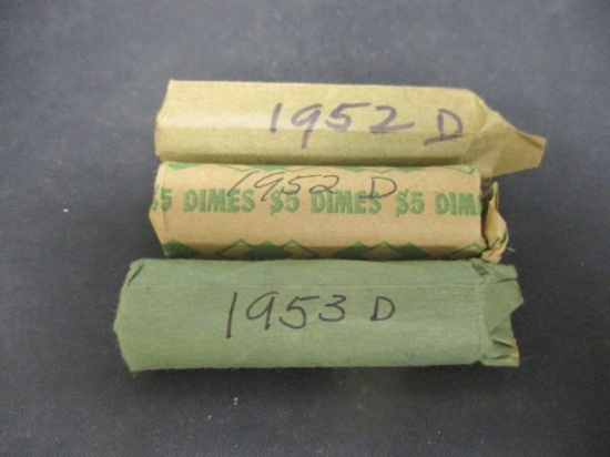 3 Rolls of Dimes- 1952D(2), 1953D