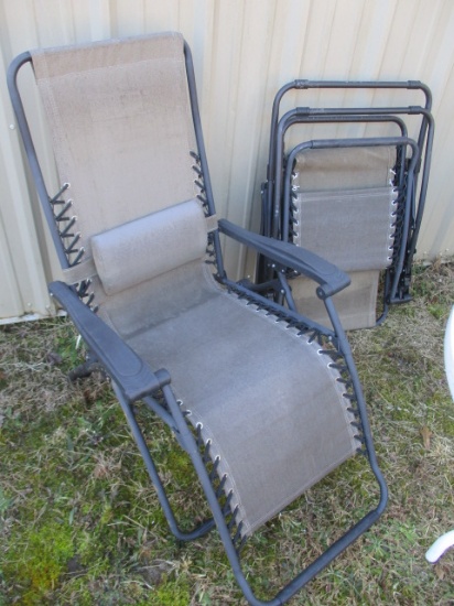 Pair of Aluminum Frame Folding Lounge Chairs