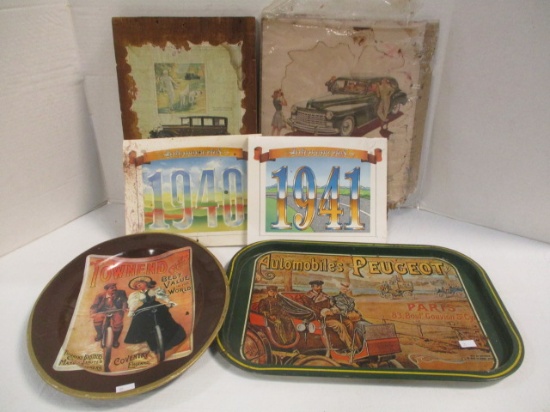 Two Metal Trays, Automemories Calendars, Dodge Ad