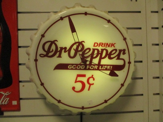 Drink Dr. Pepper Bottlecap Lighted Electric Clock