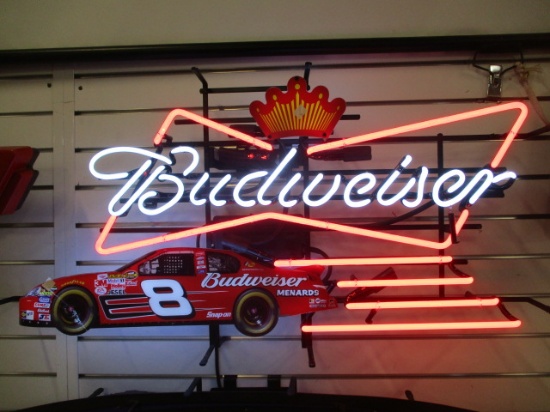 Budweiser Neon Sign with #8 Race Car