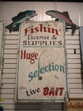 Wood Fishin' License & Supplies Sign with Fish