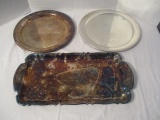 Two Round Silverplated Trays and Rectangular Tray