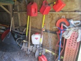 Contents of Storage Room-Gas Cans, Yard Tools, Scotts Pro Broadcast Spreader,