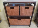 Wood Shelf Unit with 3 Removable Storage Baskets