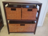 Wood Shelf Unit with 3 Removable Storage Baskets