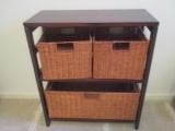 Wood Shelf Unit with 3 Removable Storage Baskets